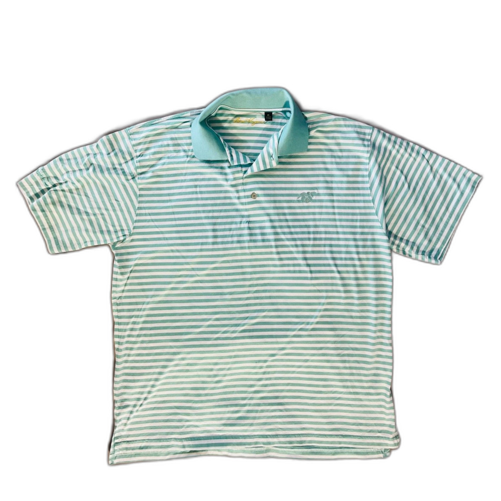 Ben Hogan Men Green Striped Polo Collared Short Sleeve Medium Preppy Golf Work